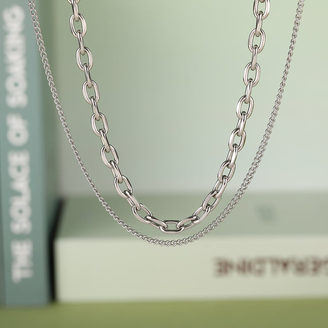 Collar De Cadena De Doble Capa Personalizada De Moda De Acero Inoxidable Sencillo