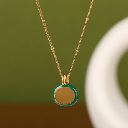 Collar Con Colgante De Piedra Natural Verde Vintage De Acero Inoxidable Chapado En Oro 14K