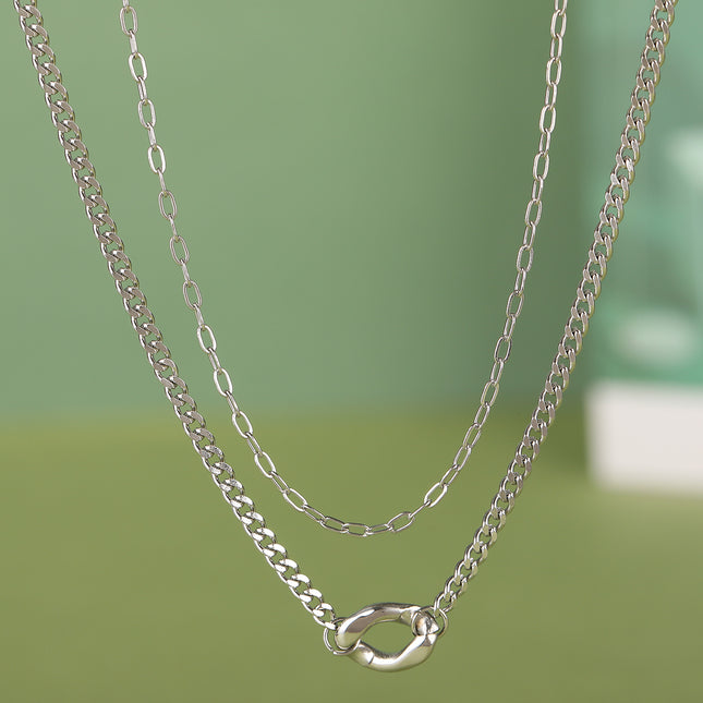 Collar De Cadena De Doble Capa Personalizada De Moda De Acero Inxidable Con Rótulo Largo