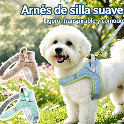 Arnés Reflectante para Perro con Correa, Ajustable Arnés de Pecho de Estilo Silla de Montar, Transpirable Antitirones para Paseos Diarios