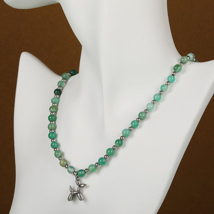 Collar Retro De Cuentas De Vidrio Verde De Lujo Leve Con Bolas De Moda Con Bolas