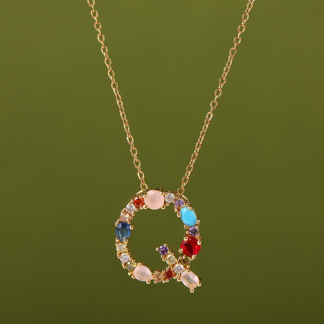 Collar Colorido Con Colgante De Letra De Diamante De Imitación Casual