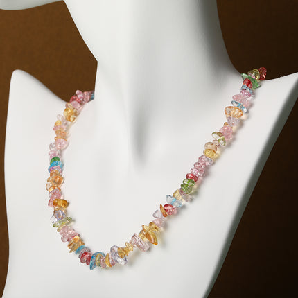 Collar De Cuentas De Grava Natural Transparente De Moda Casual Con Cadena Acero Inoxidable 316