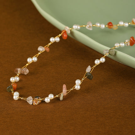 Collar De Piedras De Colores Con Cuentas De Moda Con Perlas De Cristal De Cadena De Acero Inoxidable