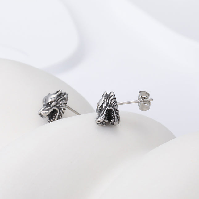 Pendientes Con Diseño Vintage De Cabeza De Lobo Aretes Para Hombre De Acero Inoxidable