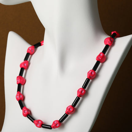Collar De Cuentas Turquesa De Calavera Rosada De Moda De Estilo Gótico