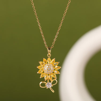 Collar Brillante De Cobre Con Colgante De Girasol Con Diamante De Imitación Casual