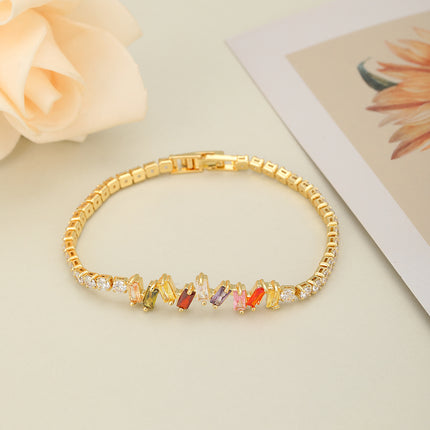 Pulsera De Cobre Con Circón En Rectángulos Y Cadenas Cuadradas