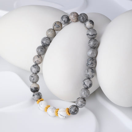 Pulsera De Cuentas De Cristal Con Efecto Mármol Y Acero Inoxidable