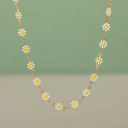 Collar De Margaritas De Cadena De Acero Inoxidable De Estilo Étnico De Moda