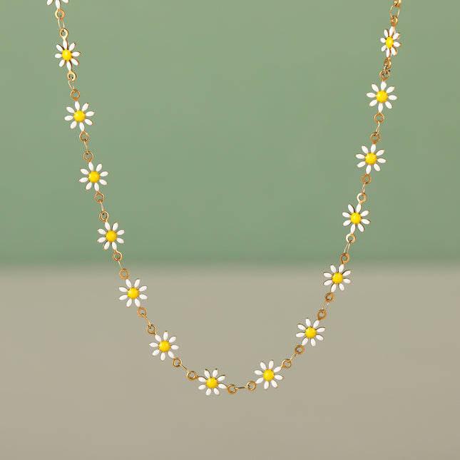 Collar De Margaritas De Cadena De Acero Inoxidable De Estilo Étnico De Moda
