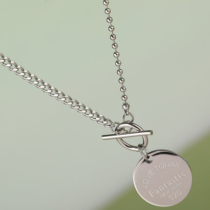 Collar De Cadena Sencilla Con Medalla Redonda De Acero Inoxidable De Moda