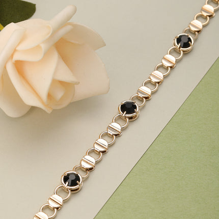 Pulsera De Cadena Metálica Con Cristales Negros Para Mujer