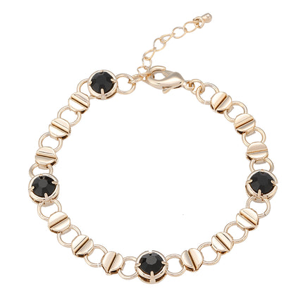 Pulsera De Cadena Metálica Con Cristales Negros Para Mujer