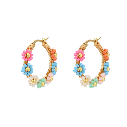 Aretes Con Diseño De Flor En Acero Inoxidable Estilo Bohemios