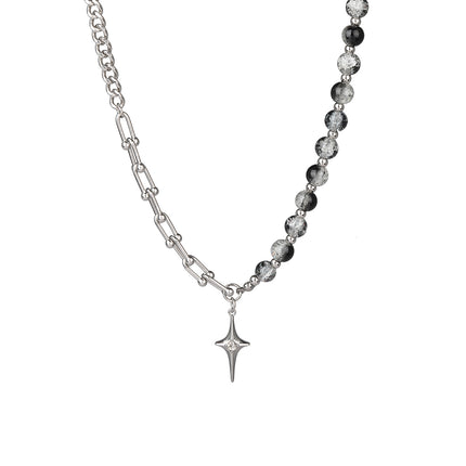 Collar Con Estrella Cruzada De Cadena De Media Cuenta Media Acero Inoxidable De Estilo INS