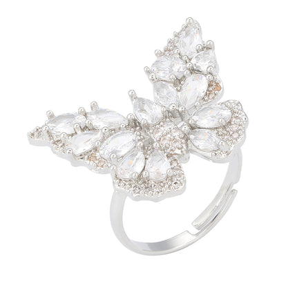 Anillo Con Diseño De Mariposa Vintage Y Diamantes Zirconia De Cobre Chapado En Plata