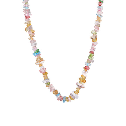 Collar De Cuentas De Grava Natural Transparente De Moda Casual Con Cadena Acero Inoxidable 316