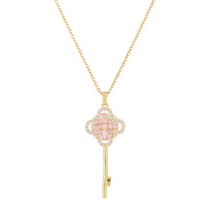 Collar Fresco Con Colgante De Llave En Forma De Trébol De Strass De Estilo Femenino