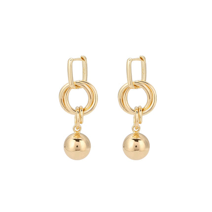 Aretes Largos De Círculos Geométricos Y Bolas Doradas De Estilo Retro