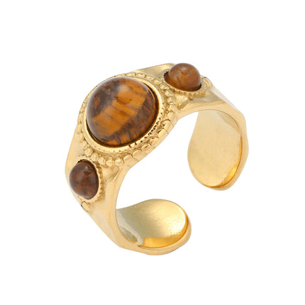 Anillo Ajustable Con Piedra Natural De Estilo Vintage Y Lujo En Acero Inoxidable
