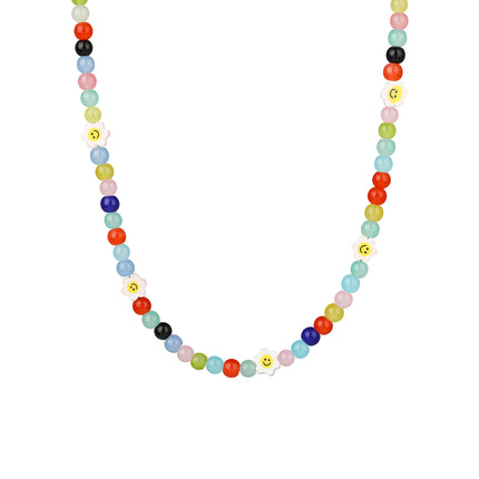 Collar De Cuentas Con Accesorios De Flores Sonrientes De Colores A La Moda