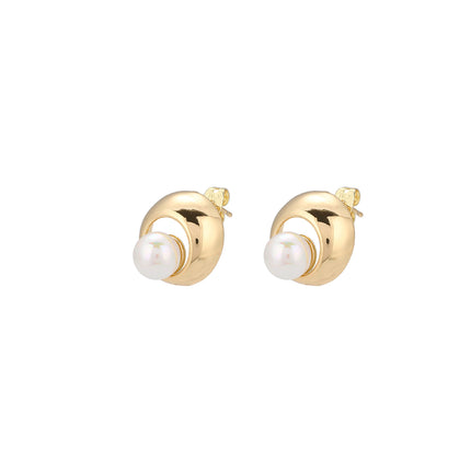 Aretes De Cobre Bañado En Oro De 14K Pendientes Con Perlas Artificiales