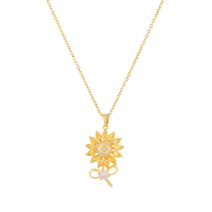 Collar Brillante De Cobre Con Colgante De Girasol Con Diamante De Imitación Casual