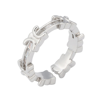 Anillo Con Diseño De Arco Del Triunfo Y Diamantes Zirconia De Cobre Chapado En Plata