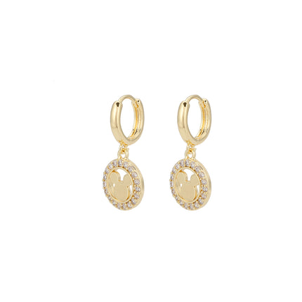 Aretes Con Colgante De Círculo Hueco Con Zirconias En Cobre
