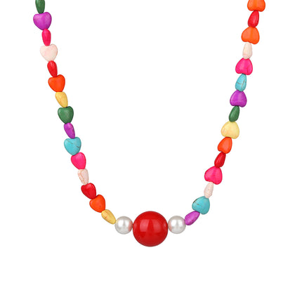 Collar Único De Cuentas Turquesa De Colores Industrial Pesado De Moda