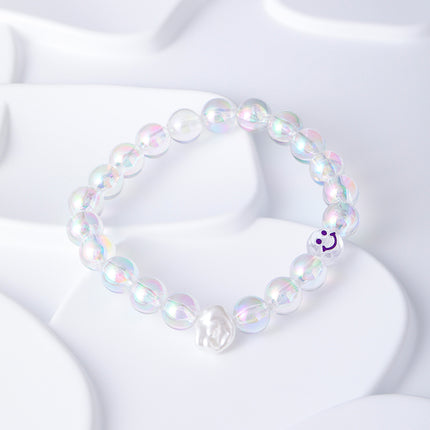 Pulsera De Acero Inoxidable Con Cuentas De Cristal Y De Carita Feliz