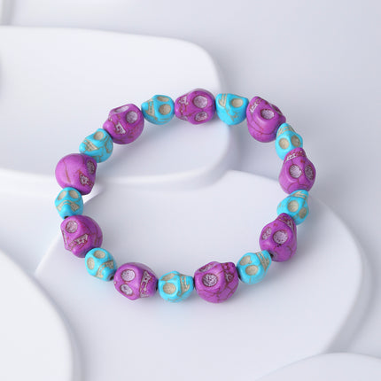 Pulsera De Acero Inoxidable Con Cuentas De Calaveras Azules Y Moradas