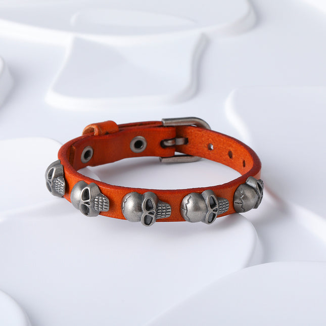 Pulseras Artesanales De Hilo Con Cabeza De Calavera Y Cuerda De PU