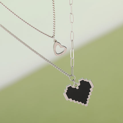 Collar Cadena De Doble Capa De Corazones Huecas Con Elementos De Mosaico De Moda
