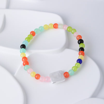 Pulsera De Cuentas De Cristal Multicolor Con Acero Inoxidable