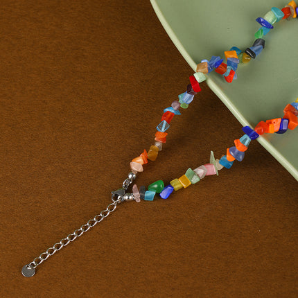 Collar De Cadena De Acero Inoxidable 316 De Cuentas De Colores De Grava Natural De Moda