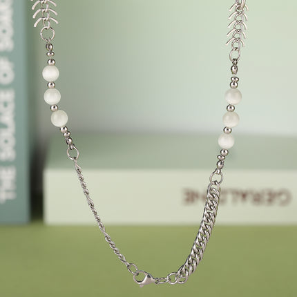 Collar De Cadena De Espina De Pescado Con Perlas De Moda Europea Y Americana