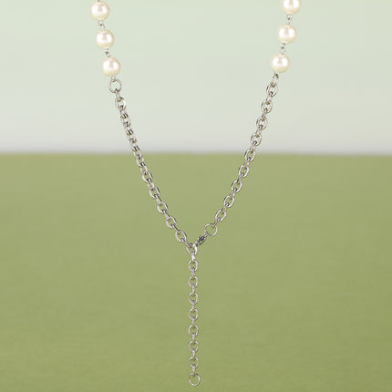 Collar De Cadena De Acero Inoxidable Con Bolas De Perlas Y Colgante De Margarita De Moda