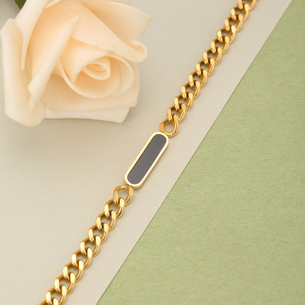 Pulsera Dorada Con Detalles De Rectángulos Negros, Acero Y Acabado 14K