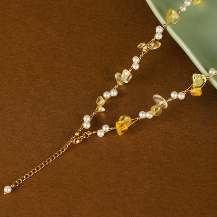 Collar De Piedras De Colores Con Cuentas De Moda Con Perlas De Cristal De Cadena De Acero Inoxidable