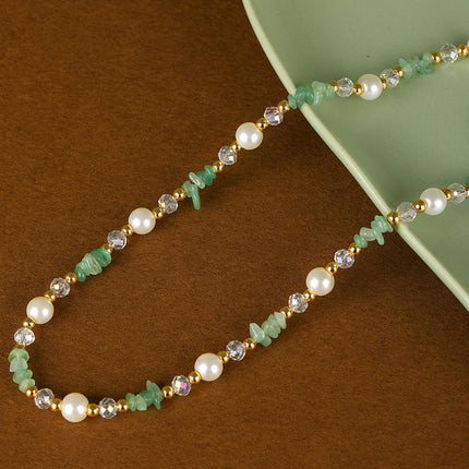 Collar De Cuentas De Piedras De Lujo Leve Con Perlas Y Diamantes De Moda