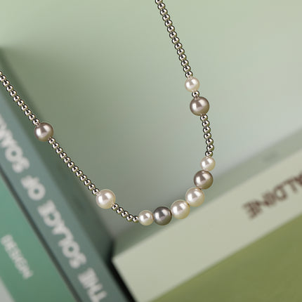 Collar Elegante De Bolas De Acero Inoxidable Con Perlas De Lujo Leve De Moda Casual
