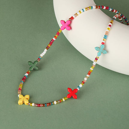Collar De Cadena De Cuentas Con Accesorios De Flores De Estilo INS De Moda