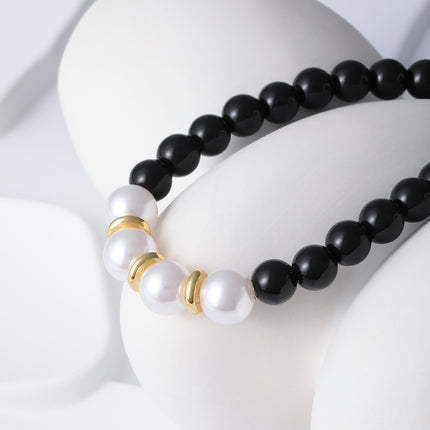 Pulsera De Cuentas Con Perlas Artificiales Y Acero Inoxidable