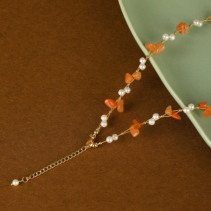Collar De Piedras De Colores Con Cuentas De Moda Con Perlas De Cristal De Cadena De Acero Inoxidable