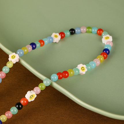 Collar De Cuentas Con Accesorios De Flores Sonrientes De Colores A La Moda