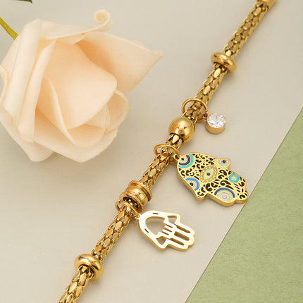 Pulsera De Acero Inoxidable Con Manos De Diablo, Ojo Y Circonita Blanca