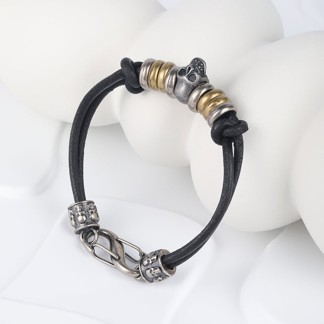 Pulsera De Cuero PU Con Acero Inoxidable 316 Y Detalle De Calavera