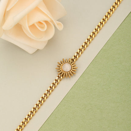 Pulsera De Cadena Acero Inoxidable Con Colgante De Sol Y Circonita